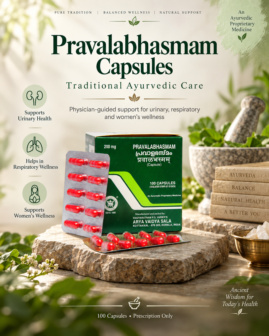 Pravala Bhasmam Capsules – 100 Nos | Kottakkal Ayurveda