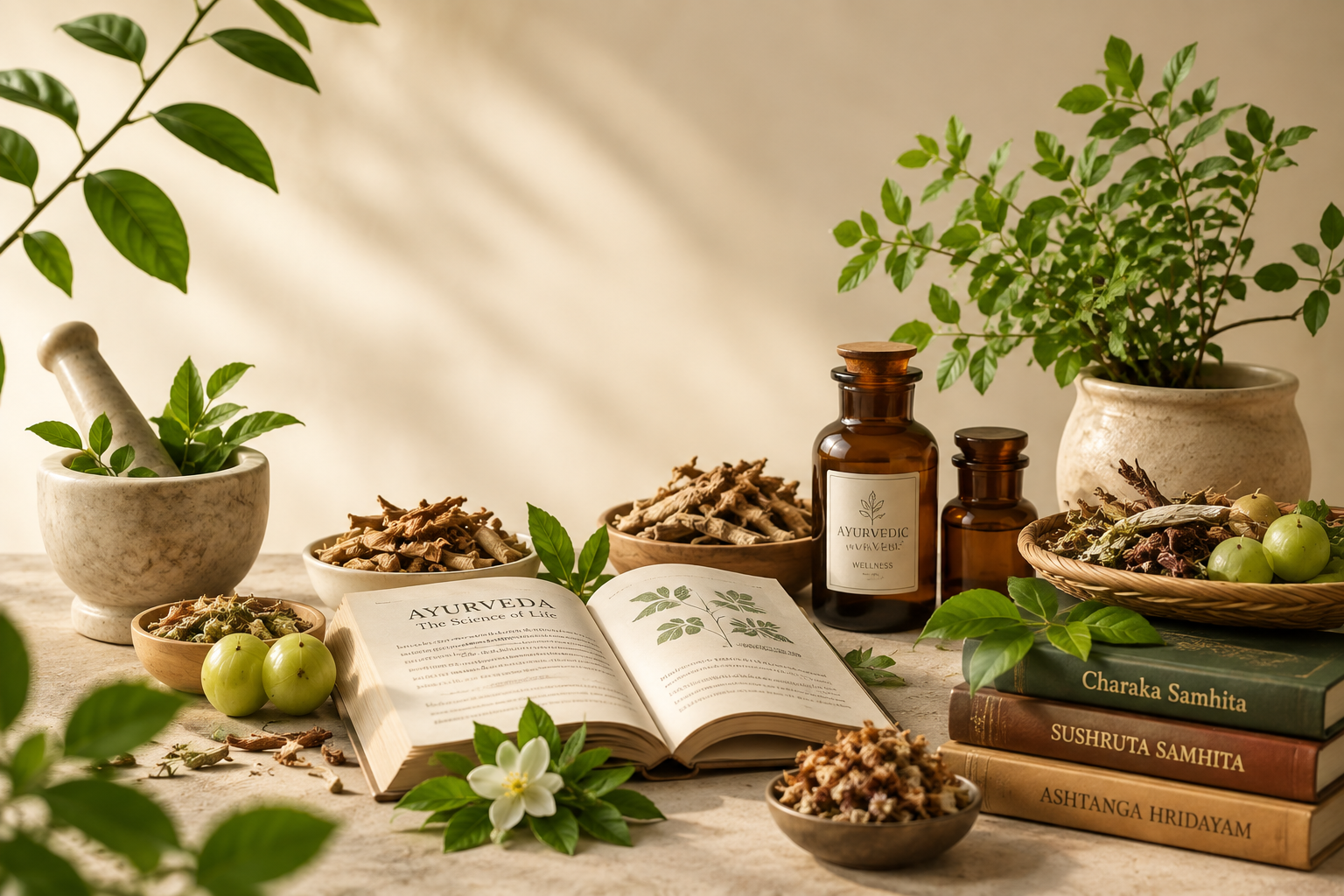 Ayurvedic wellness knowledge and traditional herbs